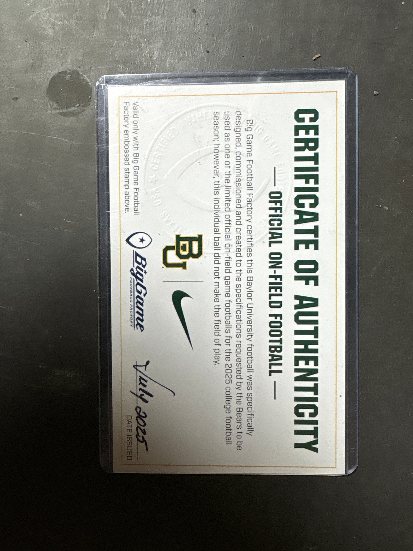 Nike Vapor Elite Fully Prepped Football with Certificate! Baylor